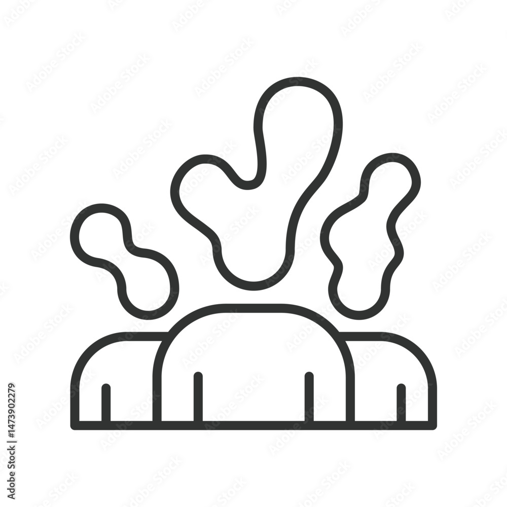 Fototapeta premium Schizophrenia, icon in line design. Schizophrenia, hallucination, delusion, psychosis, mental disorder, paranoia, cognitive disorganization on white background vector. Schizophrenia, editable stroke