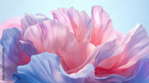 A realistic and aesthetic 4K 3D abstract background showcases a delicate flower with soft pink and blue hues, creating a visually stunning artistic rende.