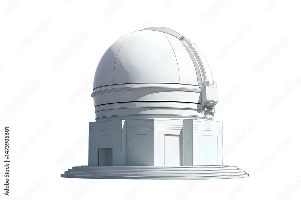 A pristine white observatory dome, rests on a tiered base, showcasing architectural details and a classical design A pristine white observatory dome, rests on a tiered base, showcasing architectural details and a classical design