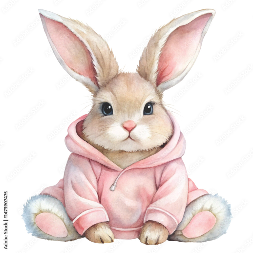 Obraz premium Cute rabbit wearing hoodies Watercolor White Background 