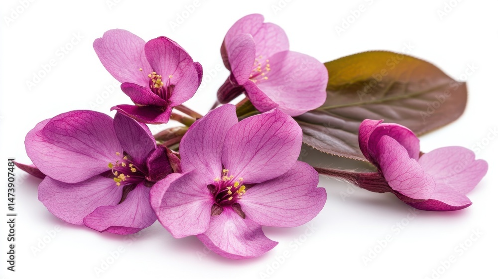 Obraz premium Pink cherry tree flowers captured with soft shadows on bright white