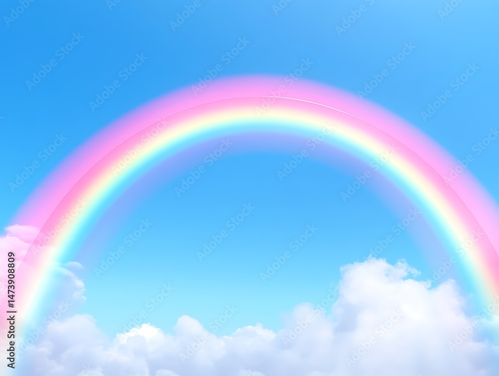 Pastel Rainbow Arcing Over Fluffy White Clouds in a Vivid Blue Sky Dreamy Weather Background Pastel Rainbow Arcing Over Fluffy White Clouds in a Vivid Blue Sky Dreamy Weather Background