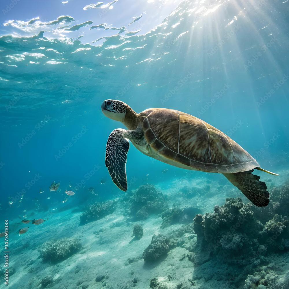 Obraz premium pacific green turtle in sea