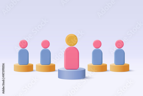 3D people in team leader symbol of teamwork. Problem-solving, business challenge in leadership connection to people, partnership concept. 3d teamwork idea icon vector render illustration
