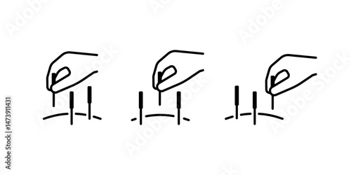 Acupuncture, hand with medical needles and body, line icon set. Alternative medicine. Body therapy and spa, wellness and acupressure. Vector