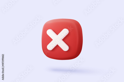 3d check wrong icon isolated on white background. negative check list button choice for false, correct, tick, problem, fail on application. emergency icon vector with shadow 3D rendering illustration