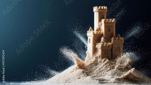 Disintegrating sandcastle made of documents, symbol of unstable workload