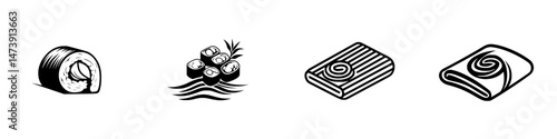 Delicious sushi and rolls icons designed as vector illustrations for culinary applications