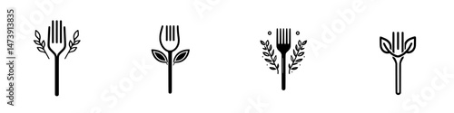 Creative vector illustration icons of forks integrated with nature elements for sustainable dining concepts