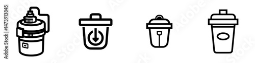 Vector illustration icons representing waste management and recycling activities at a clean environment