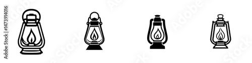 Vector illustration of classic lantern icons representing light and warmth in various designs and styles