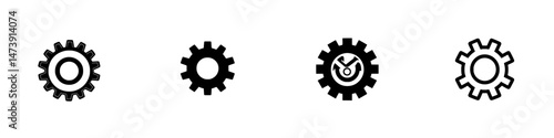 Vector illustration of various gear icons for design and technological applications in a simple layout