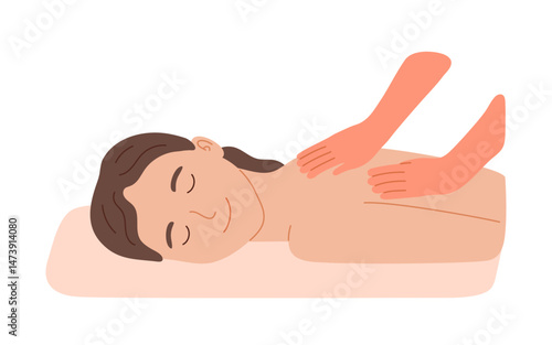 Woman patient lying on couch on Thai massage. Body relaxing treatment. Vector illustration