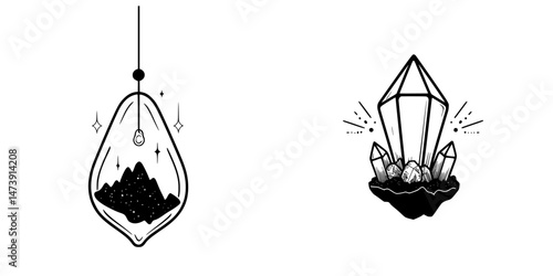 Decorative vector illustration of crystals and gemstones in a modern design style