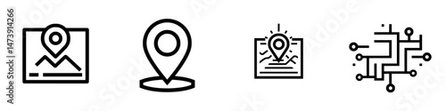 Vector illustration icons representing location, maps, and technology concepts for navigation applications