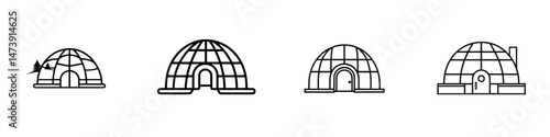 Vector illustration showing a series of igloo designs highlighting architectural evolution and cultural significance in cold climates