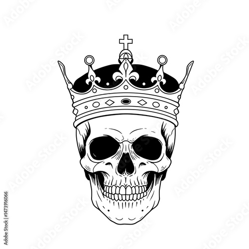 Skull in Crown Vector Illustration — Perfect for Tattoo Artists, T-Shirt Designers, Rock Bands, Barbershops, and Streetwear Brands