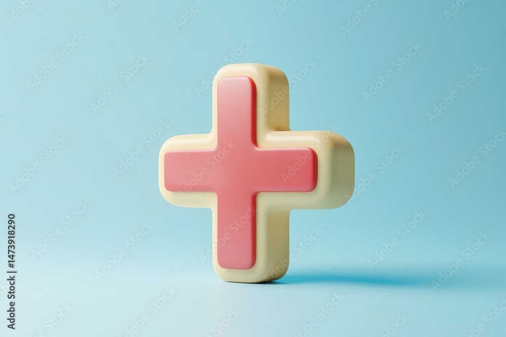 Fototapeta premium 3D rendered plus sign symbol against a pastel background.