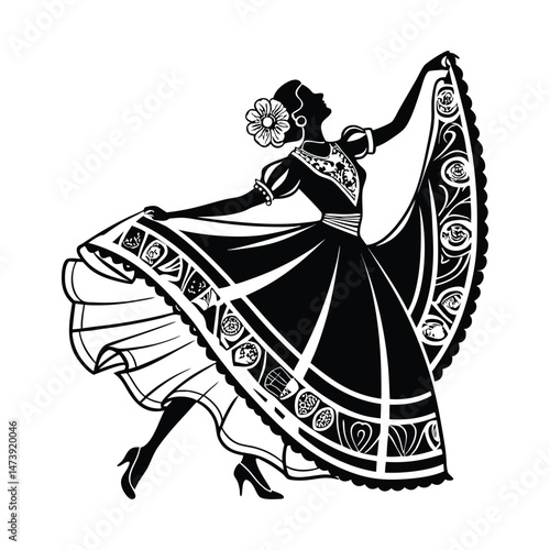 Mexican Folklorico Dancer Silhouette Clipart Vector Illustration