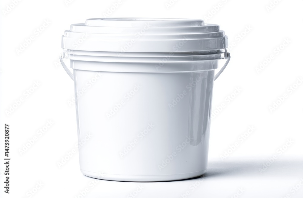 White plastic bucket with lid on white White plastic bucket with lid on white