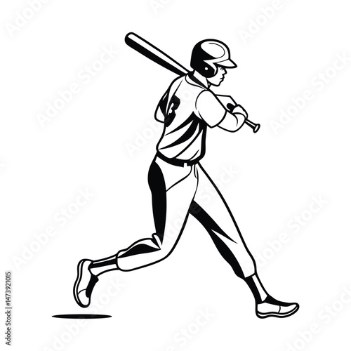 Minimalist Baseball Athlete Silhouette Clipart Vector Illustration