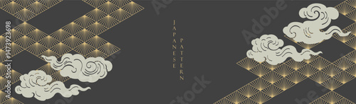 Japanese background with cloud pattern vector. Abstract template with geometric wave pattern. layout design in oriental style