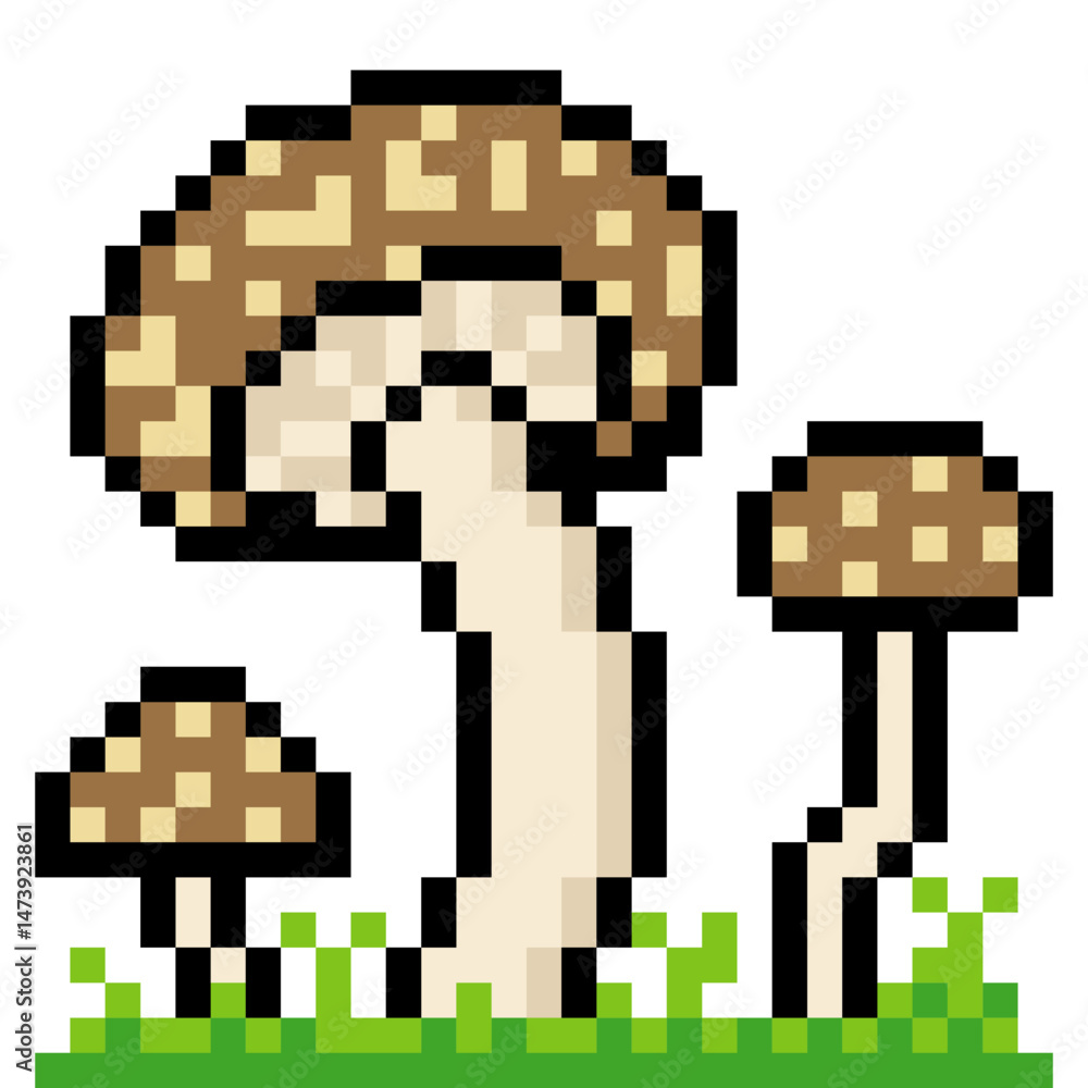 Fototapeta premium Mushrooms in pixel art style