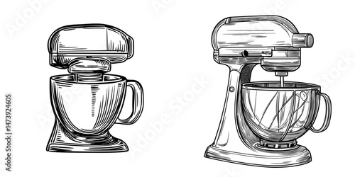 Modern stand mixer symbol represented as a flat icon, isolated on a white background as a pictogram logo illustration