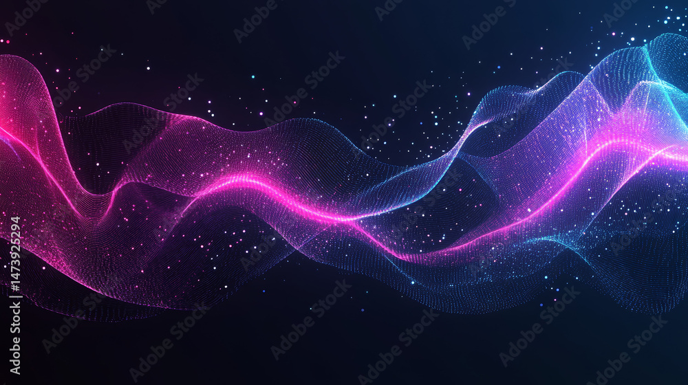 Fototapeta premium Abstract digital waves of pink and blue light