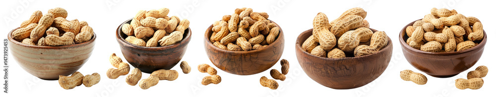 PNG Assorted bowls of peanuts displayed, element set on transparent background PNG Assorted bowls of peanuts displayed, element set on transparent background
