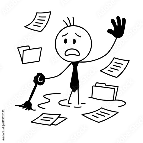 Businessman overwhelmed by office paperwork chaos