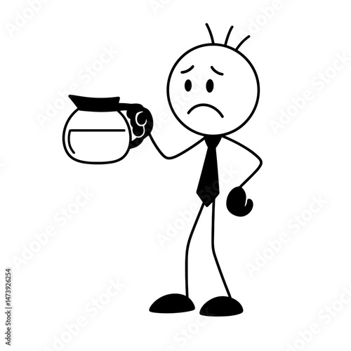Tired businessman holding empty coffee pot at work