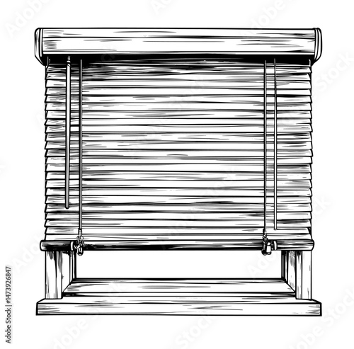 Isolated outline icon of a jalousie roller blind, illustrating a modern vertical window louver for light protection in homes or offices