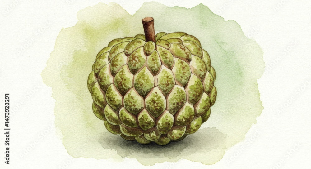 Fototapeta premium Watercolor sugar apple fruit painting