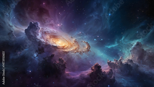 The outer space galaxy with sparkling starlight and captivating cosmic colors, presents the wonder of the vast, mysterious and infinitely beautiful universe.