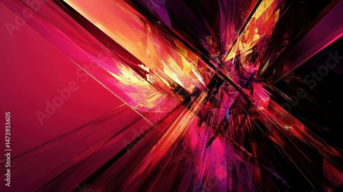An abstract artwork representing sharp angles and vibrant color contrasts