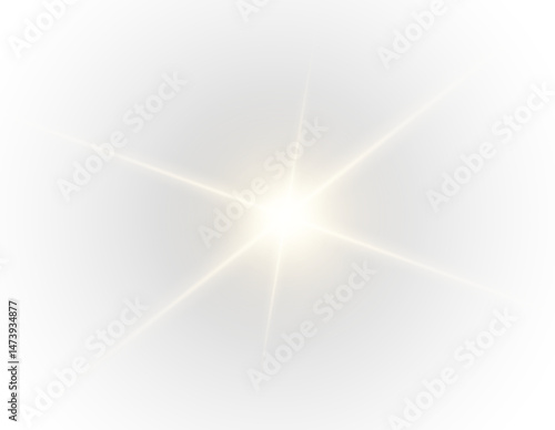 Golden Starburst Light Effect — Radiant Glow and Sparkling Elements for Night Sky, Outdoor Backgrounds, and Transparent Cosmic Illumination Designs