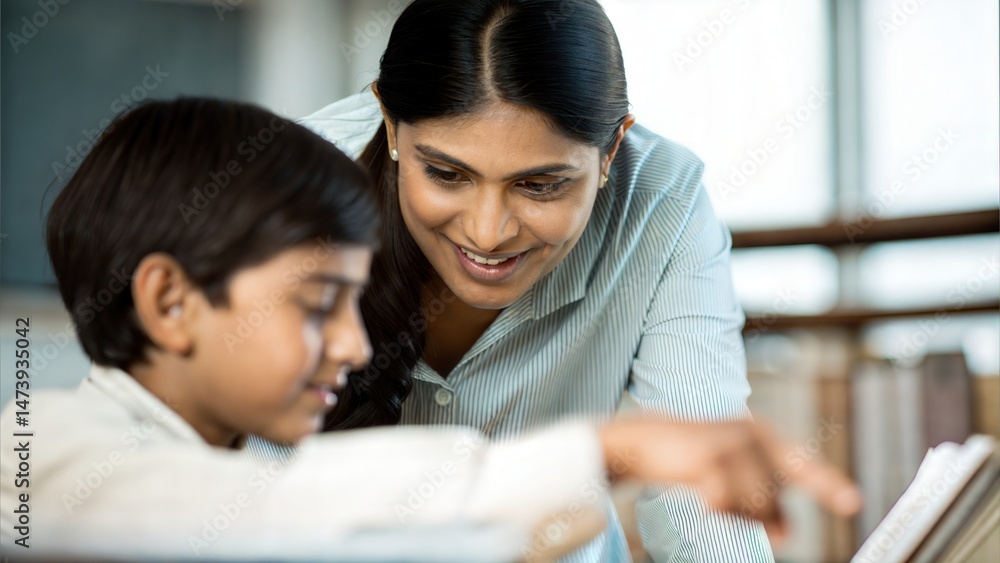 Happy Indian Teacher Explaining Concept to Attentive Student
Happy Indian Teacher Explaining Concept to Attentive Student