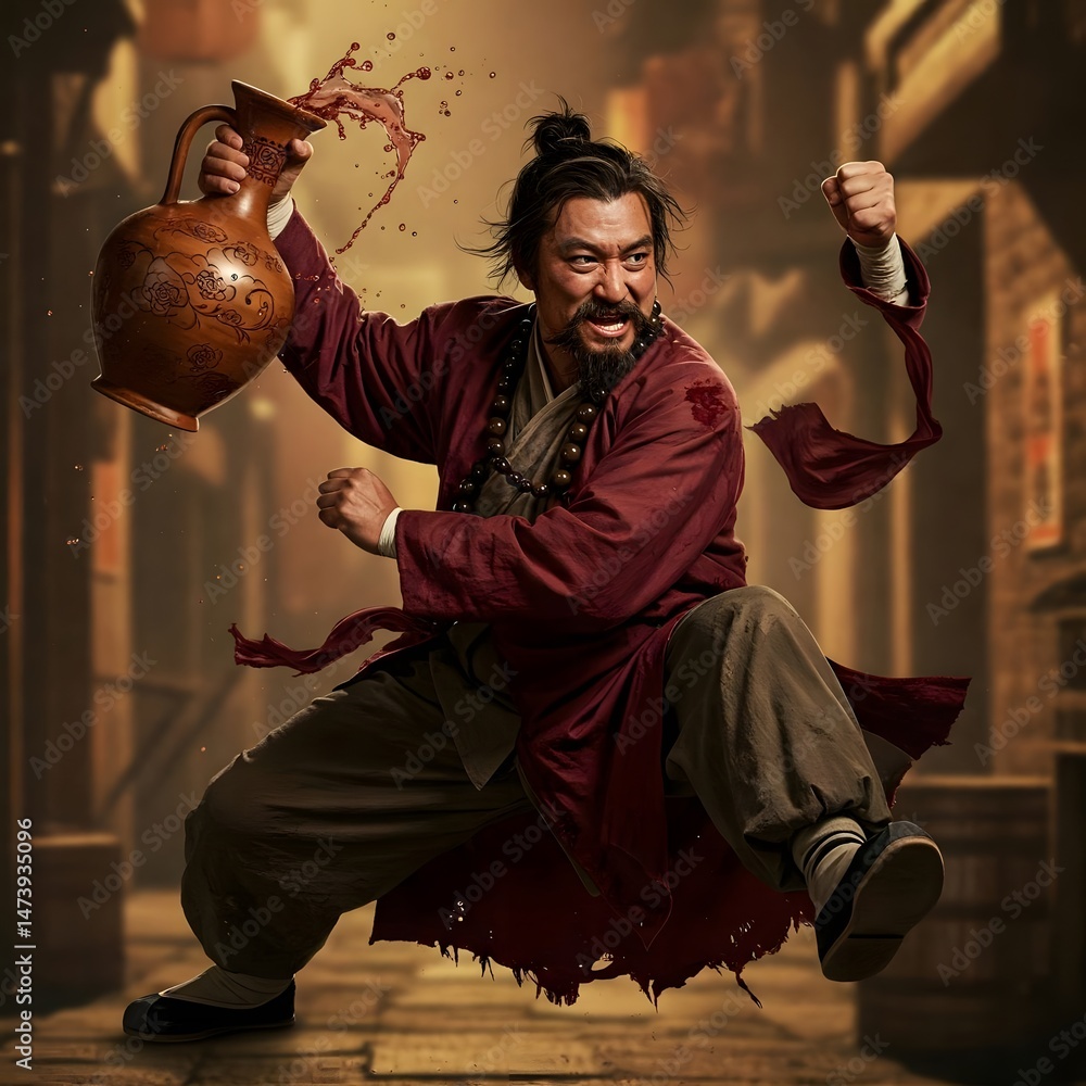 Fototapeta premium The young man known for his drunken fist fighting style