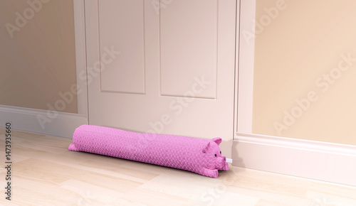 Konstfotografi a pig-shaped door stopper to prevent drafts and save heating costs