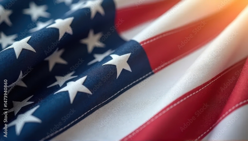 Fototapeta premium Close-Up of American Flag in Sunlight