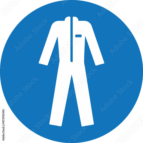 ISO mandatory safety sign, wear coverall suit, blue circular icon