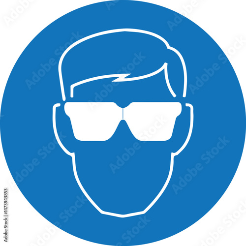 ISO mandatory safety sign, wear safety goggles, blue circular icon