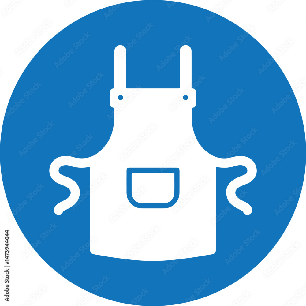 Obraz premium ISO mandatory safety sign, wear apron, blue circular icon