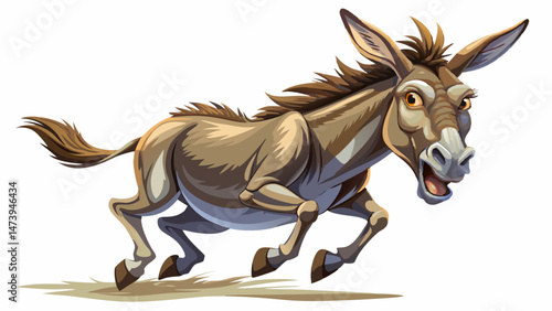 portrait Closeup  dynamic donkey portrait in mid-gallop, looking off-camera, open mouth possibly vocalizing, plain white background, well-lit environment Very beautiful