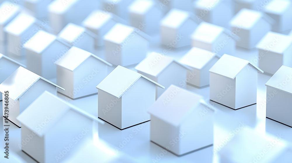 Minimalist model houses arranged in pattern, representing real estate and property investment opportunities Minimalist model houses arranged in pattern, representing real estate and property investment opportunities