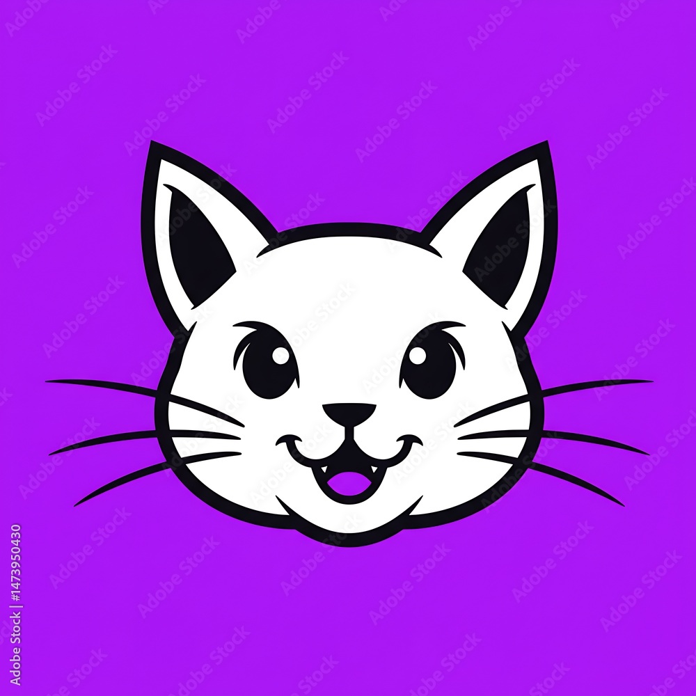 Obraz premium Cute Vector Cat Face on Purple Background