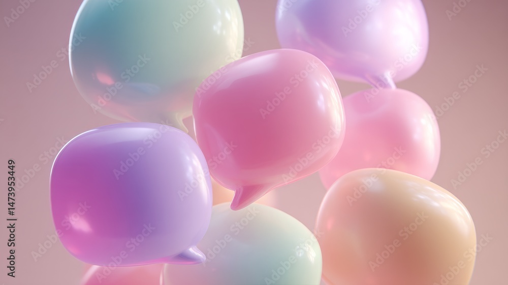 Floating pastel speech bubbles in a minimalist abstract composition, symbolizing open communication and creative ideas. Floating pastel speech bubbles in a minimalist abstract composition, symbolizing open communication and creative ideas.