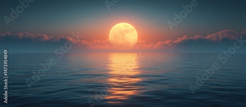Sunrise/moonset over calm water