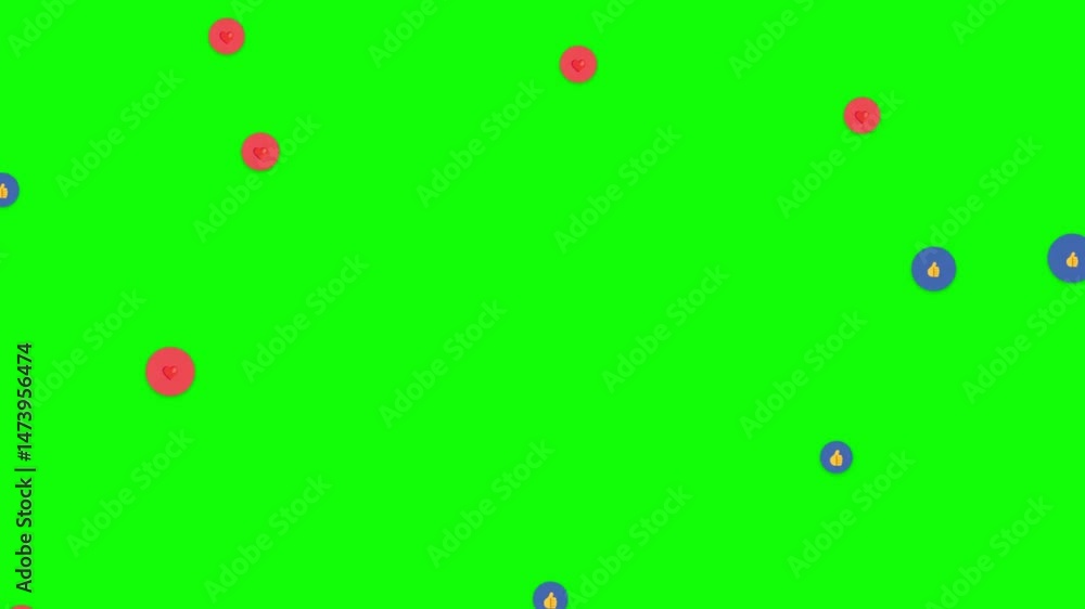 Animated Love and Like Social Media Icons on Green Screen 4k